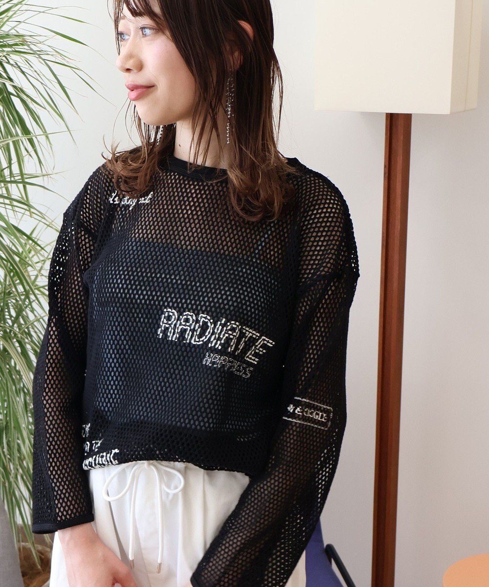 AMERICAN HOLIC 【WEB限定】ランダムロゴメッシュロングTシャツ/チュニック 