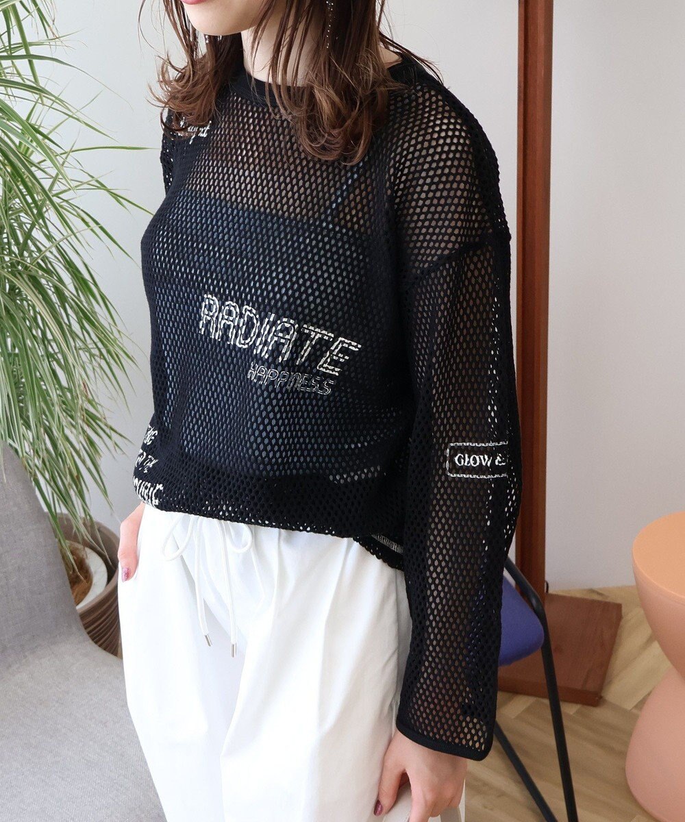 AMERICAN HOLIC 【WEB限定】ランダムロゴメッシュロングTシャツ/チュニック 