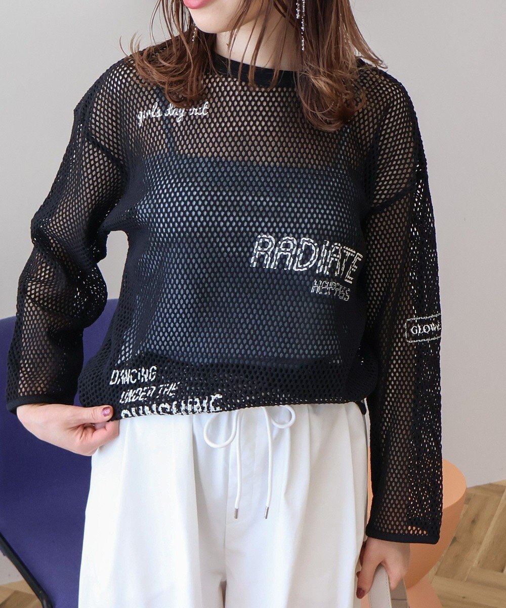 AMERICAN HOLIC 【WEB限定】ランダムロゴメッシュロングTシャツ/チュニック 