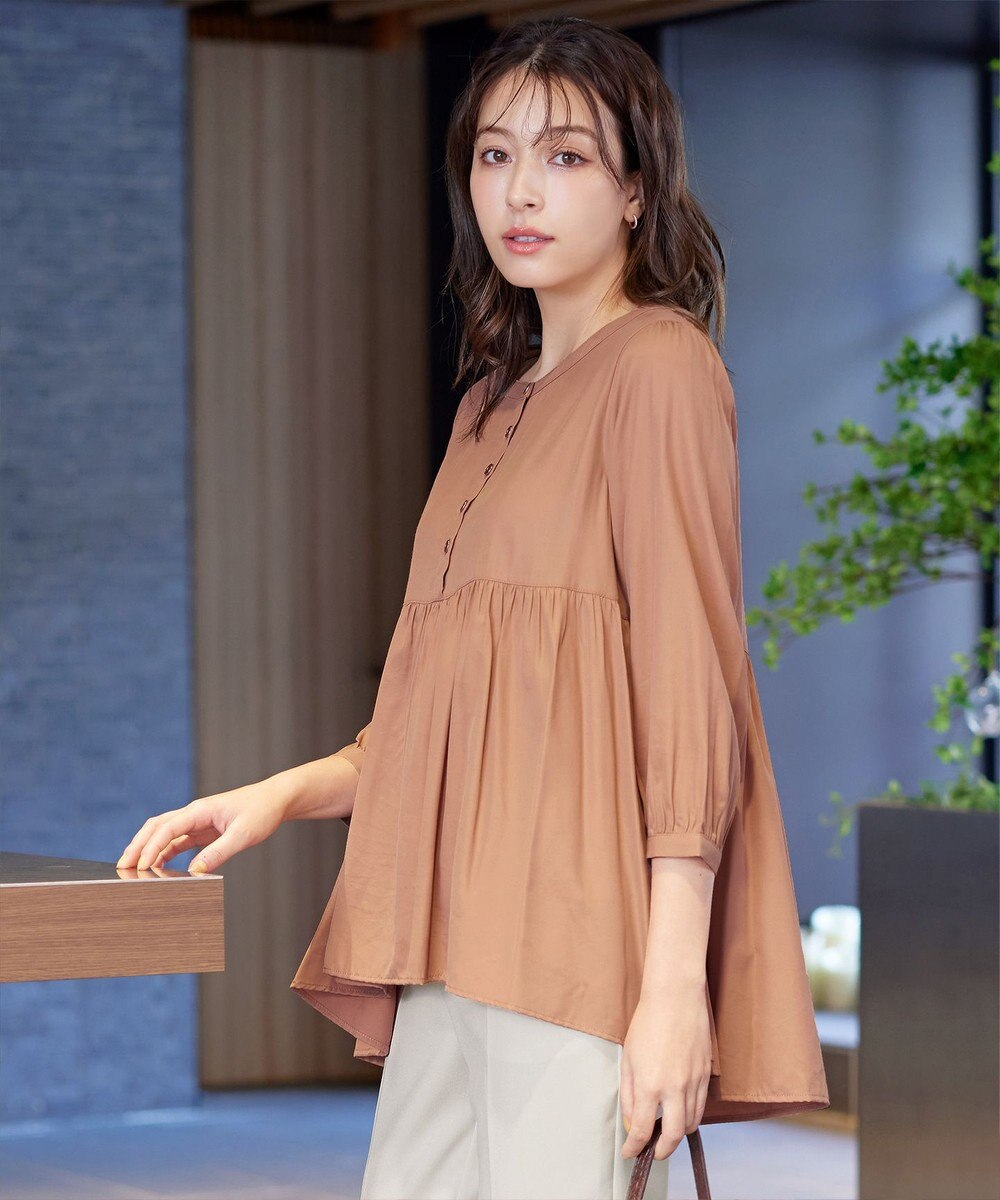 Tiaclasse L 【洗える】レーヨンツイルギャザーブラウス 