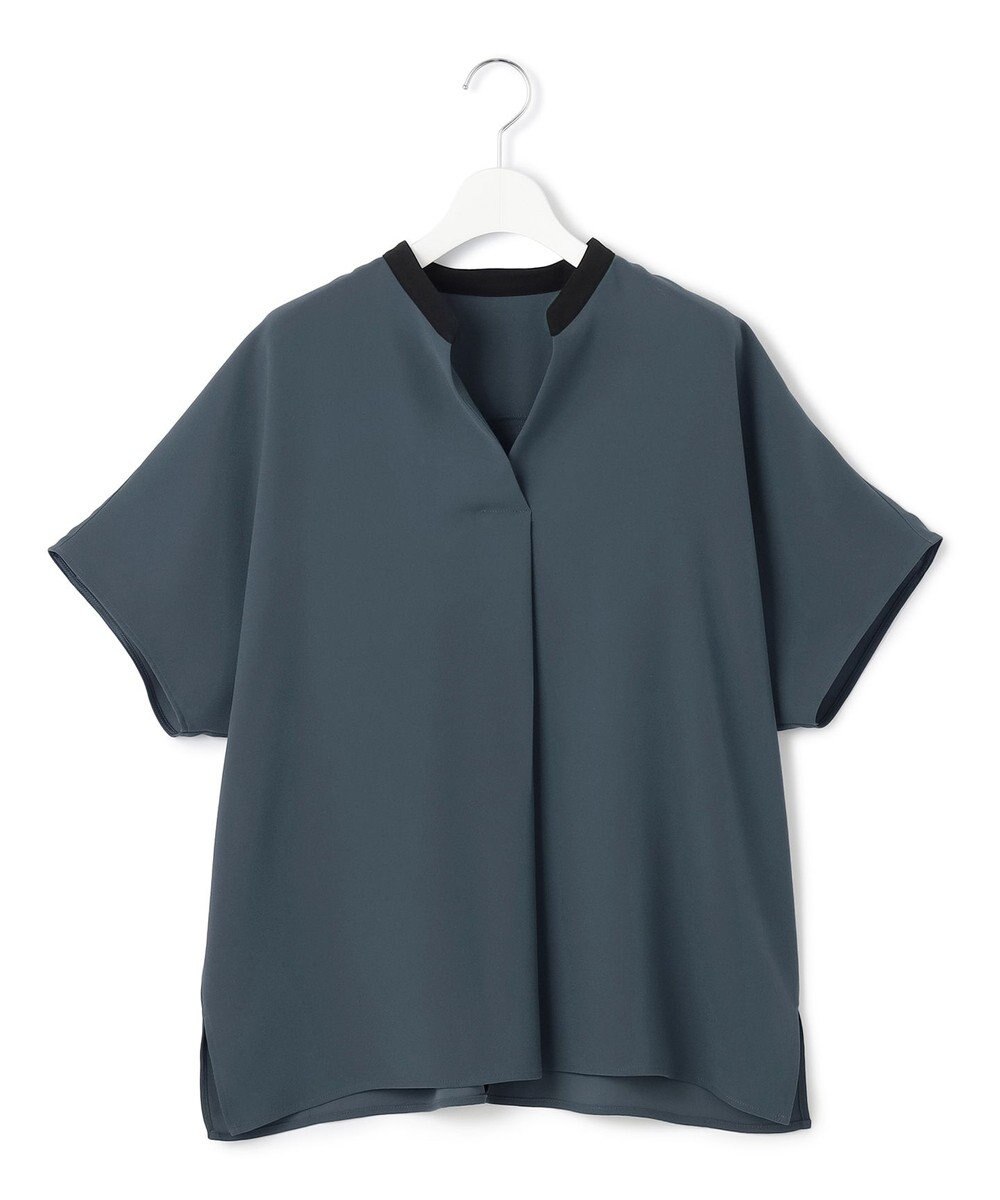 23区 【吸水速乾/UVカット/接触冷感】ストレッチジョーゼット バンドカラー カットソー 