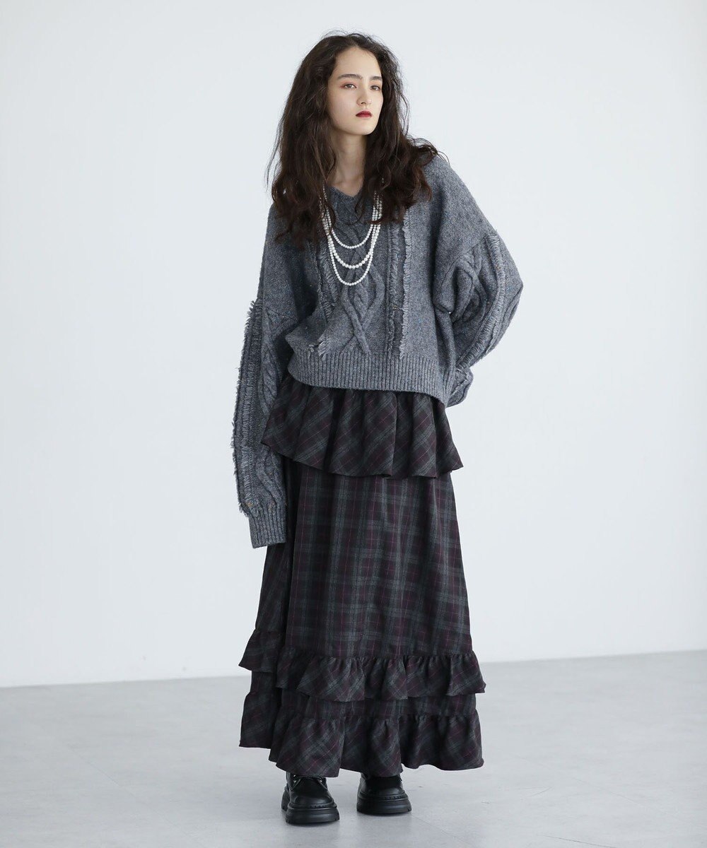 Green Parks ■ＥＳＣＡＲ　フリンジケーブルポップコーンニット 