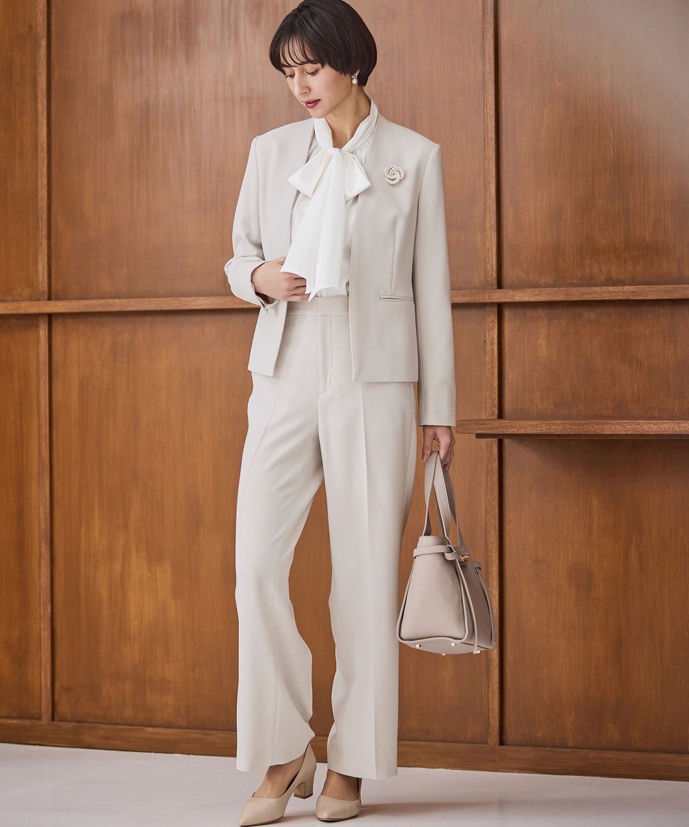 23区 【セットアップ対応/洗える】トリアセダブルジョーゼット ノーカラー ジャケット 