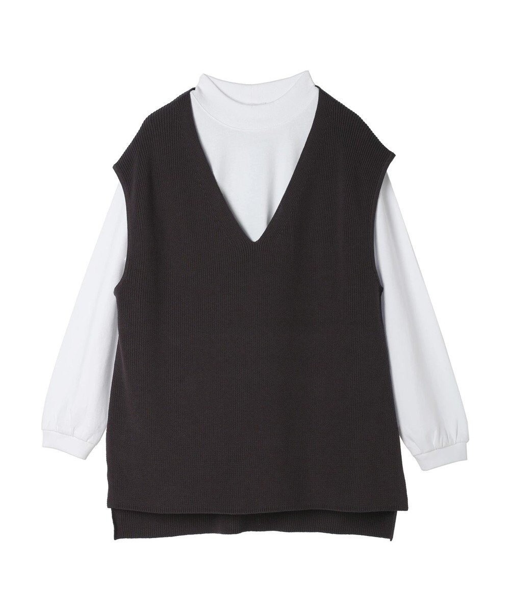 CRAFT STANDARD BOUTIQUE 【2点セット】洗える 60/2 14G片畦Vネックベスト+ロンTEE SET 