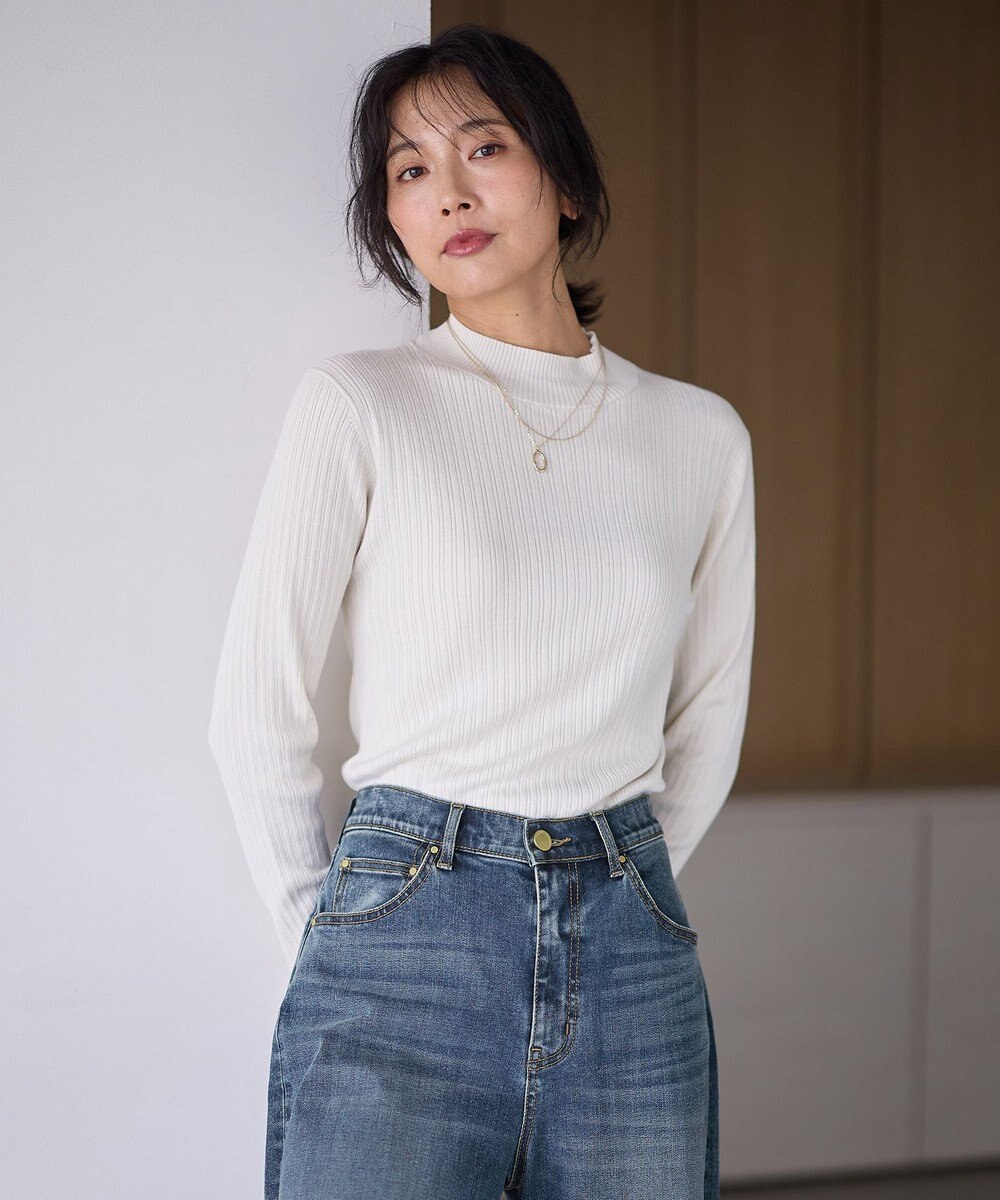 ANY 【洗濯機可】ランダムリブハイネックニット 