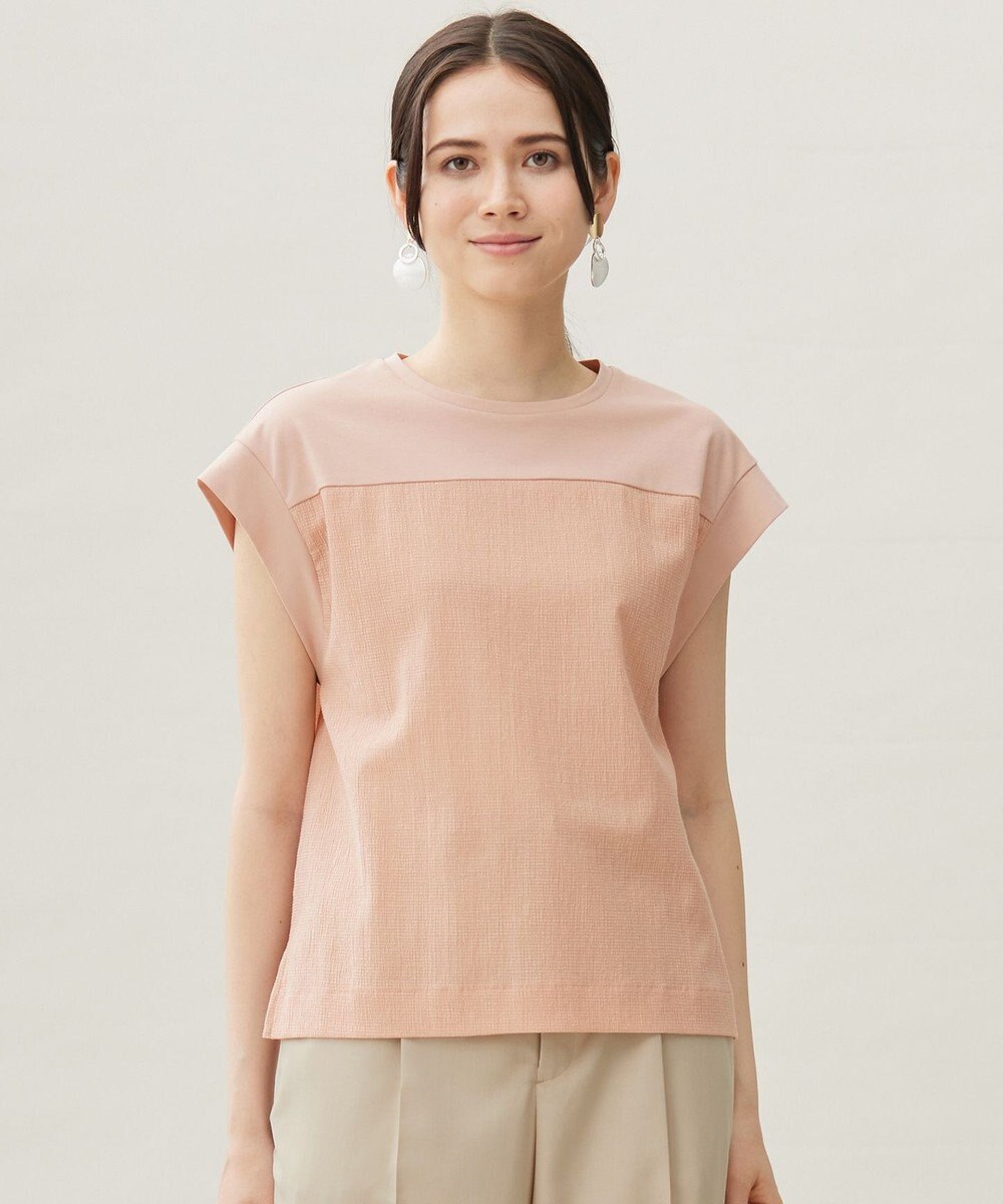 自由区 L 【カタログ掲載・洗える】リネンサッカーコンビブロッキング カットソー 