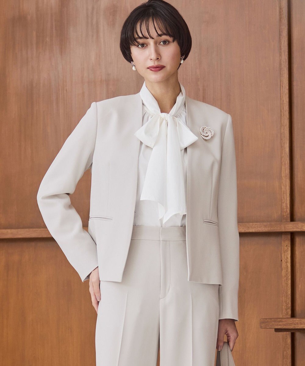 23区 【セットアップ対応/洗える】トリアセダブルジョーゼット ノーカラー ジャケット 