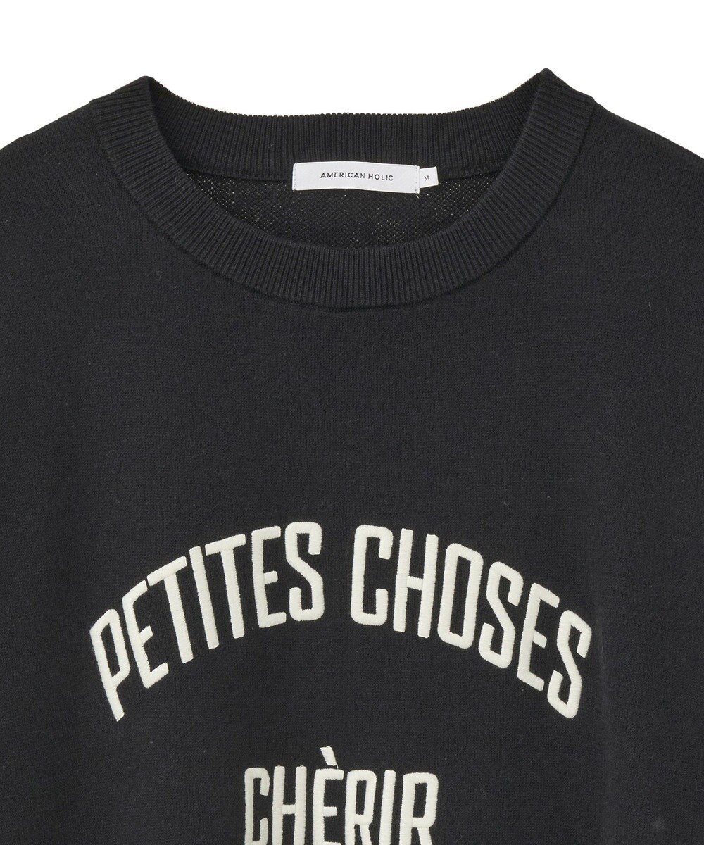 AMERICAN HOLIC コットンブレンドスウェットライクロゴニットトップス 