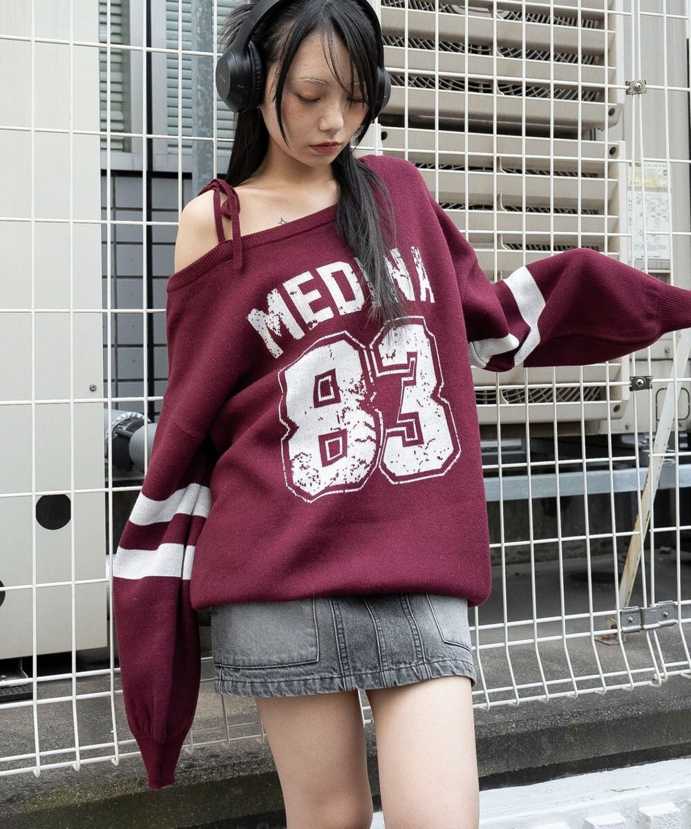 WEGO 【2025年秋冬新作】2WAYグラフィックワンショルBIGニット 