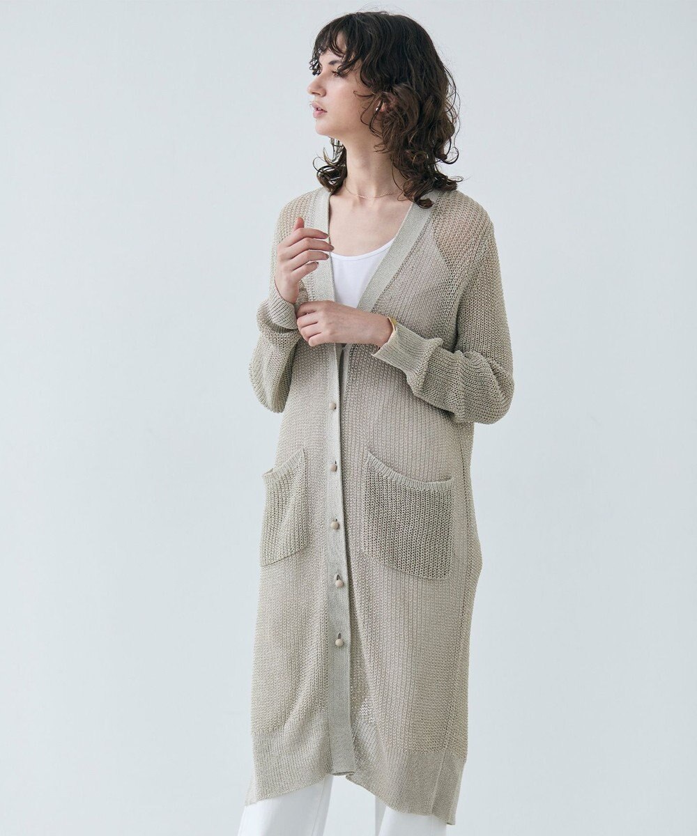 BEIGE， 【洗える】OPTICAL / ペーパーヤーンVネックロングカーディガン 