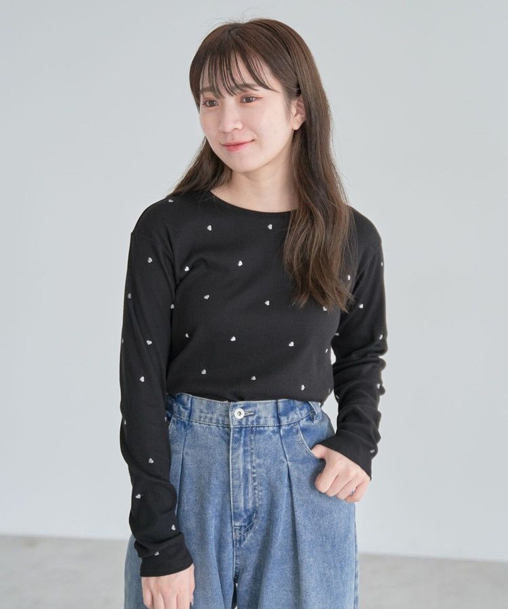 Green Parks ・ＤＯＵＢＬＥ　ＦＬＡＧＳ　ハート刺繍リブロンＴＥＥ 