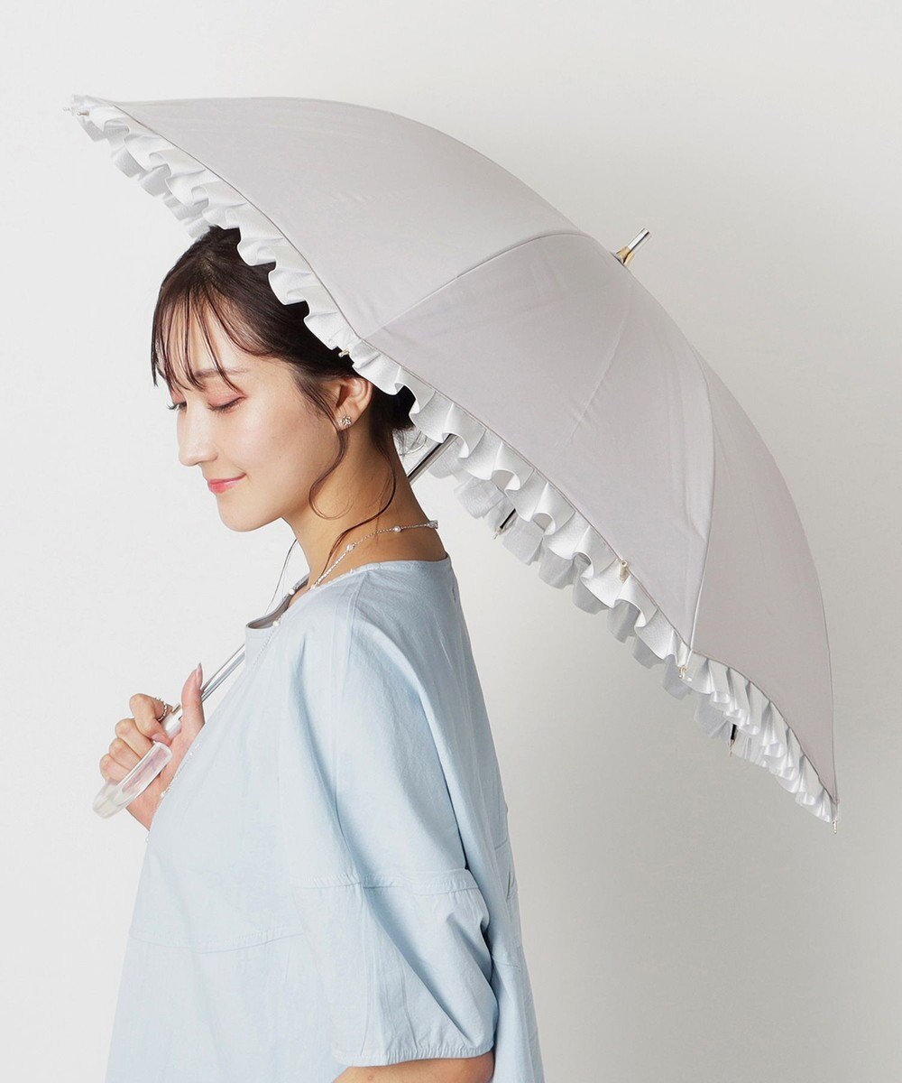 MOONBAT 【一級遮光/晴雨兼用】LANVIN en Bleu (ランバン オン ブルー) 長傘 日傘 シャイニーフリル 遮光 遮熱 UV 