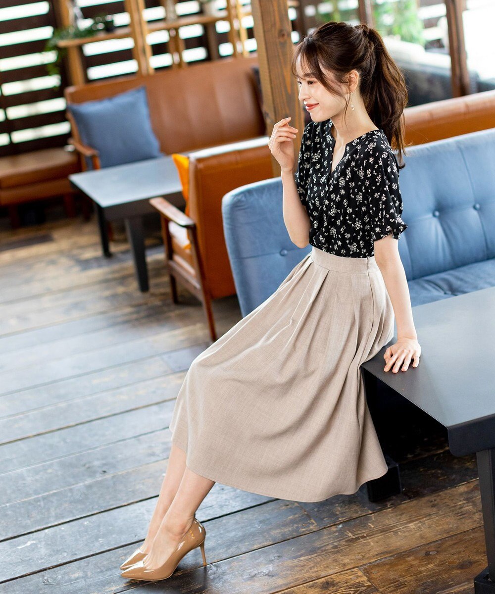 Tiaclasse 【洗える】体型カバーも叶う麻調フレアタックスカート 