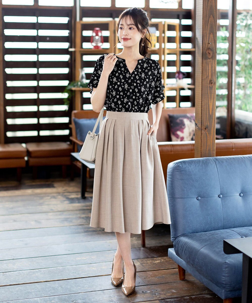 Tiaclasse 【洗える】体型カバーも叶う麻調フレアタックスカート 