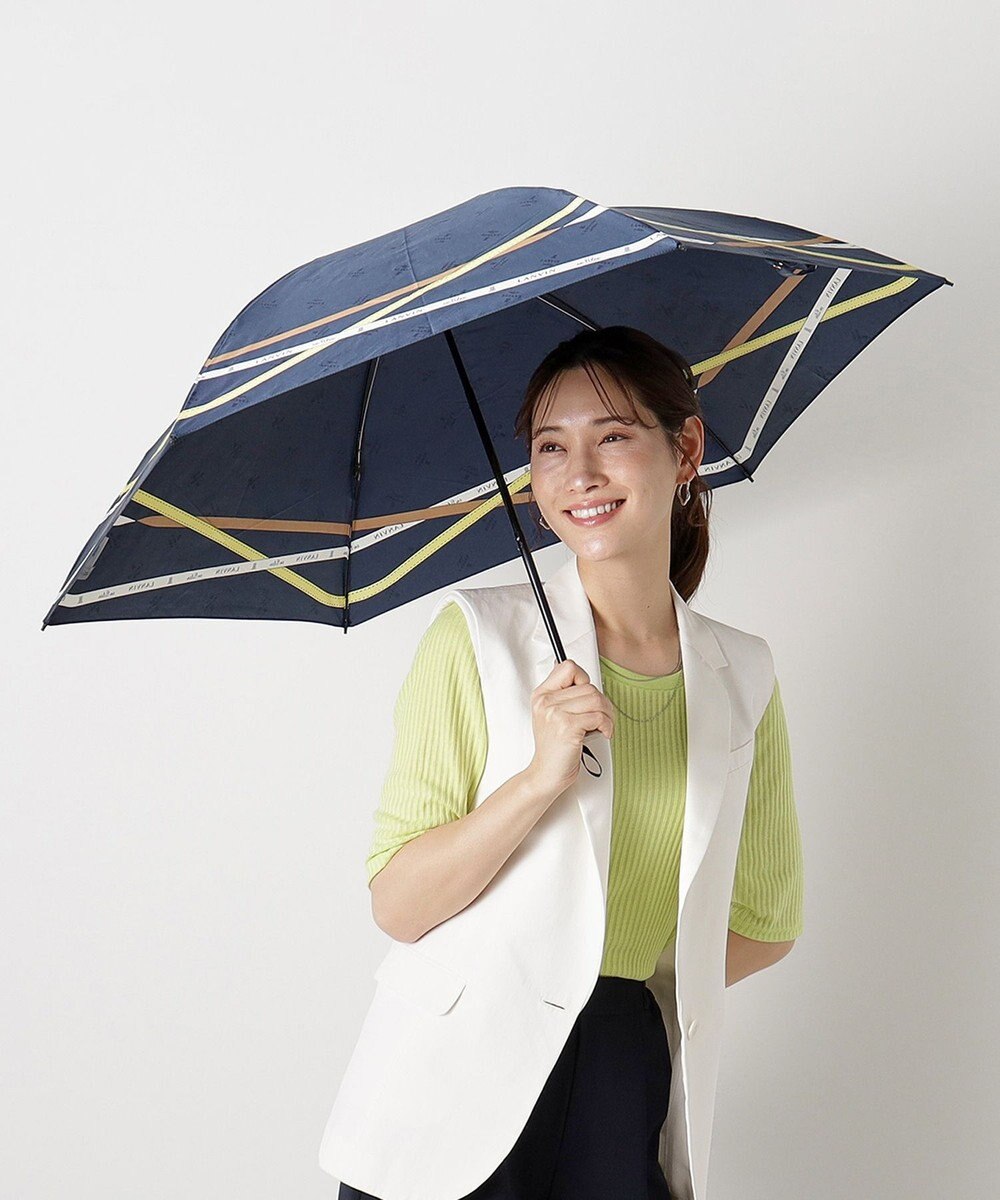 MOONBAT ランバン オン ブルー (LANVIN en Blue) 折りたたみ傘 サテンプリント ロゴアーチ 