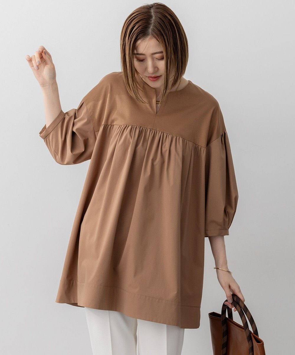 23区 【洗える】シルキータフタコンビ チュニック カットソー 