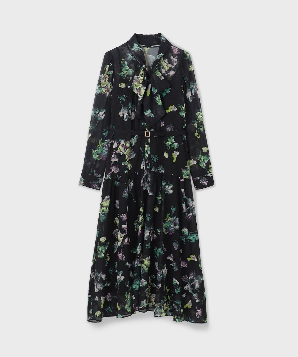 GRACE CONTINENTAL フラワープリントボウタイ付ワンピース 