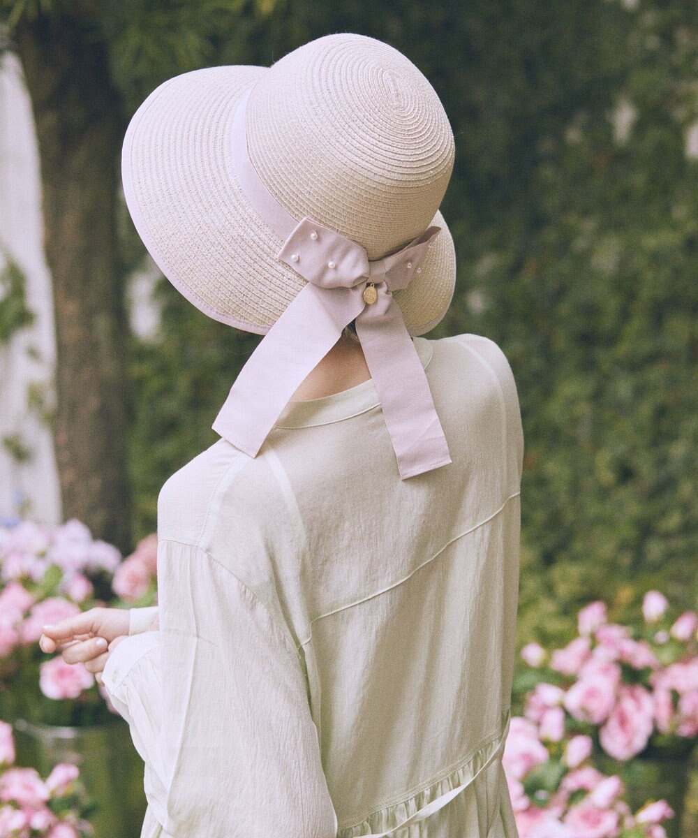 Maison de FLEUR 【手洗い可能】パールリボンスリットハット 