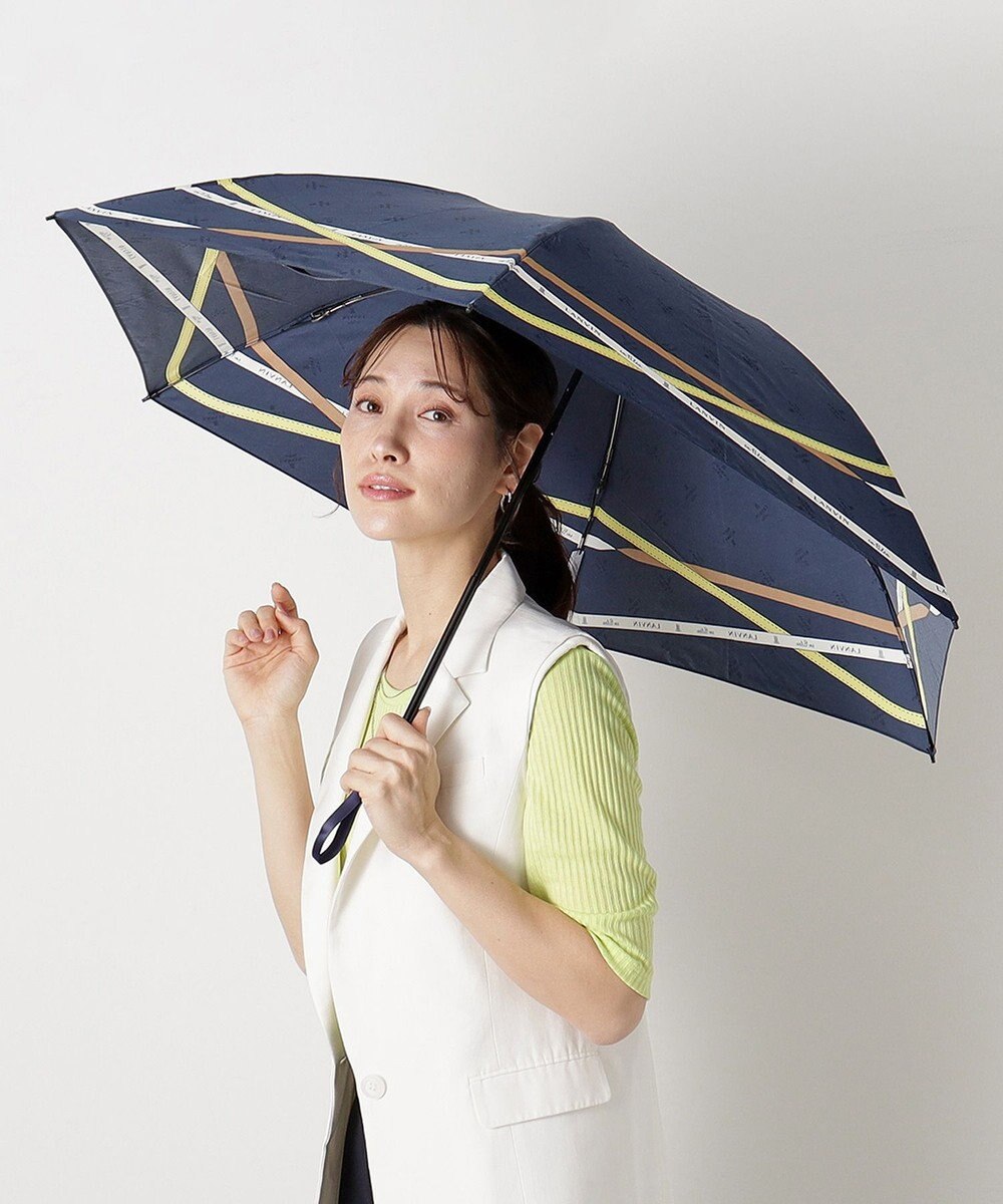 MOONBAT ランバン オン ブルー (LANVIN en Blue) 折りたたみ傘 サテンプリント ロゴアーチ 