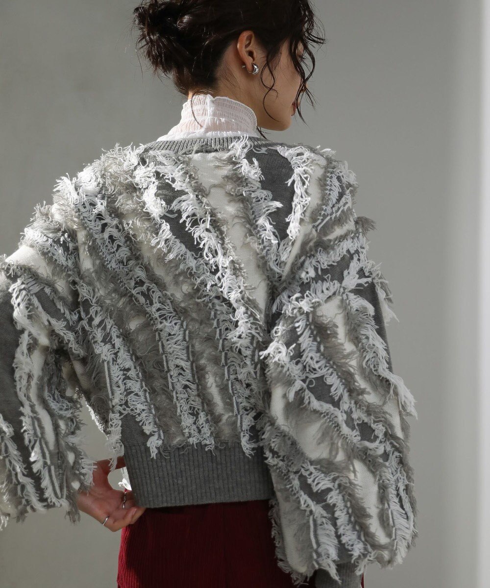 Green Parks ・ＥＬＥＮＣＡＲＥ　ＤＵＥ　フリンジジャカードニット 