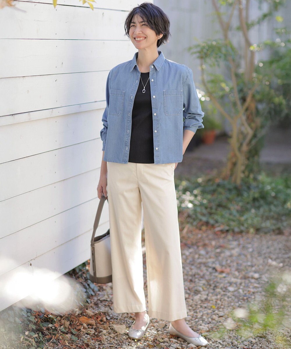 J.PRESS LADIES S 【セットアップ対応・洗える】セルロースリネンストレッチ ワイド パンツ 