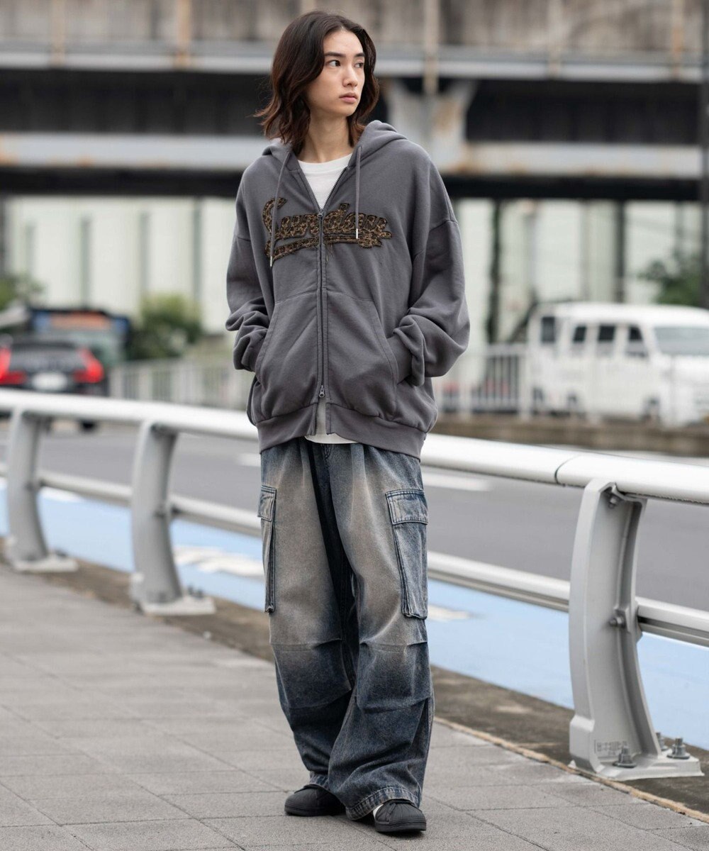 WEGO 【ユニセックス着用ITEM/SMLサイズ展開】レオパードワッペンダブルZIPパーカー 