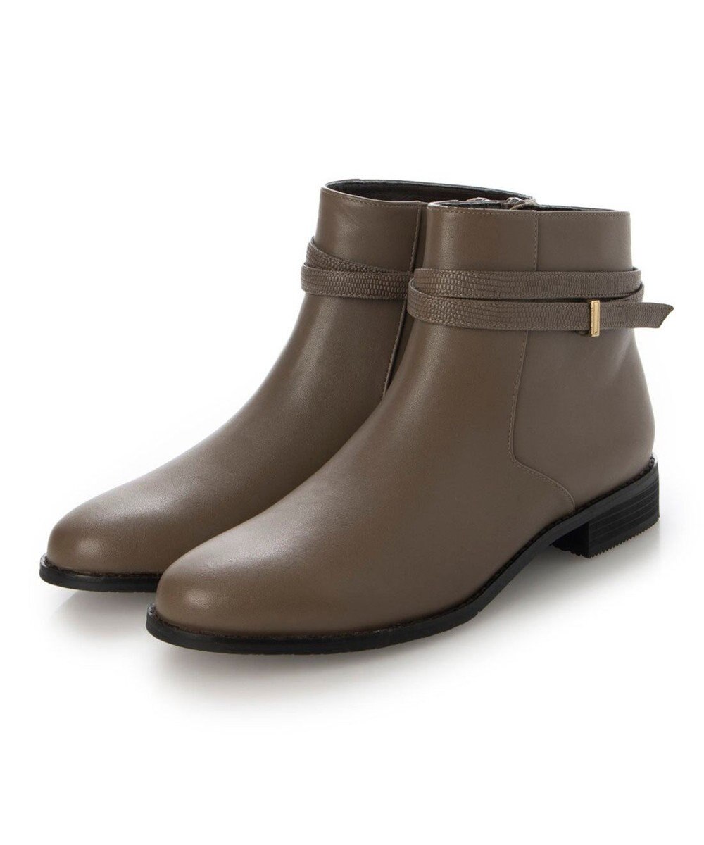 ing <ing>【撥水革】ベルトデザインフラットショートブーツ 