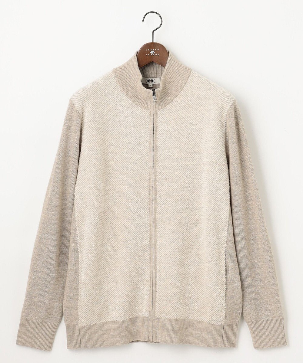 JOSEPH ABBOUD 【キングサイズ・イタリア糸使用/洗える】メリノブレンドモール ジップ ニット ブルゾン 