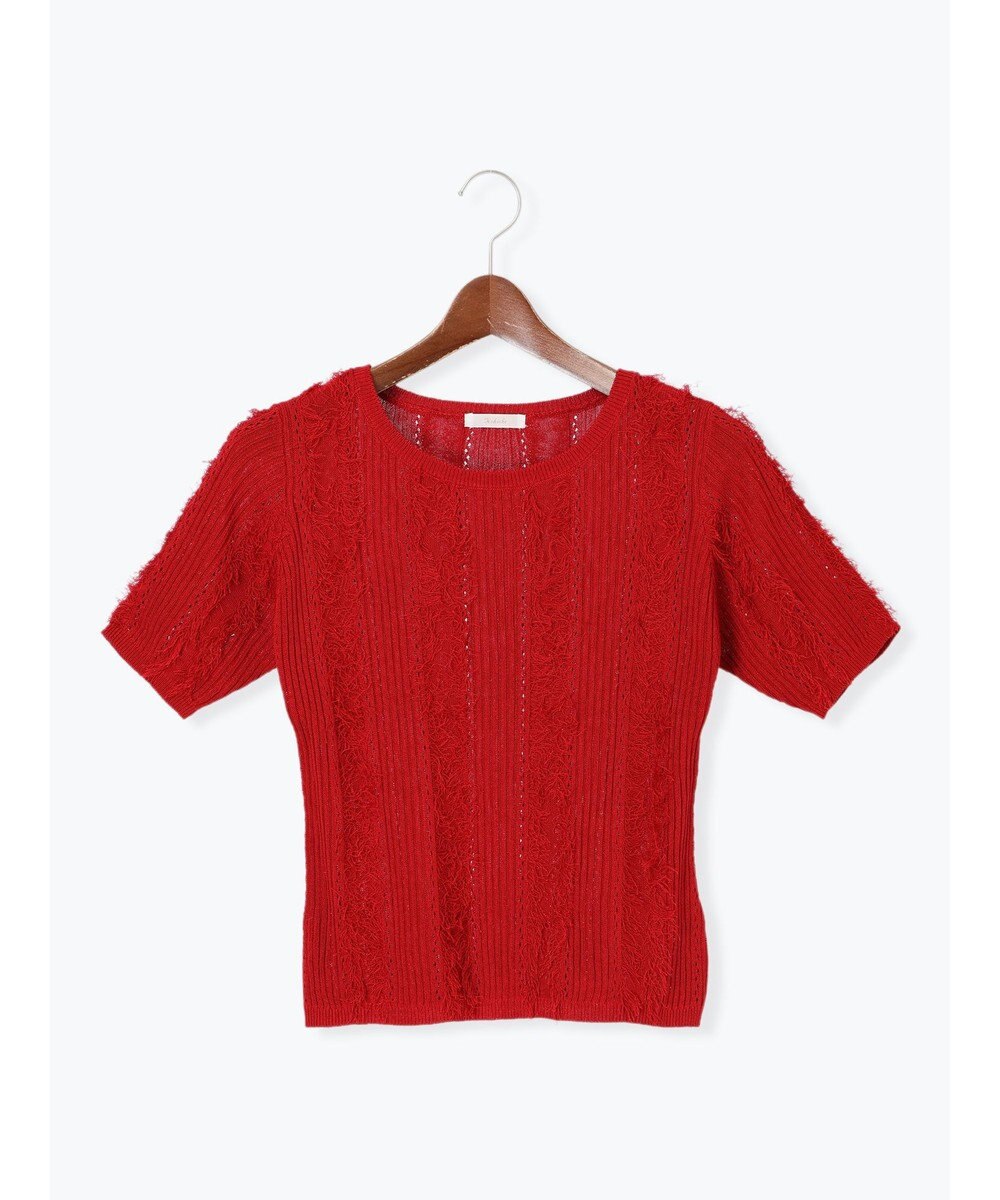 Te chichi フリンジニットハーフスリーブトップス 