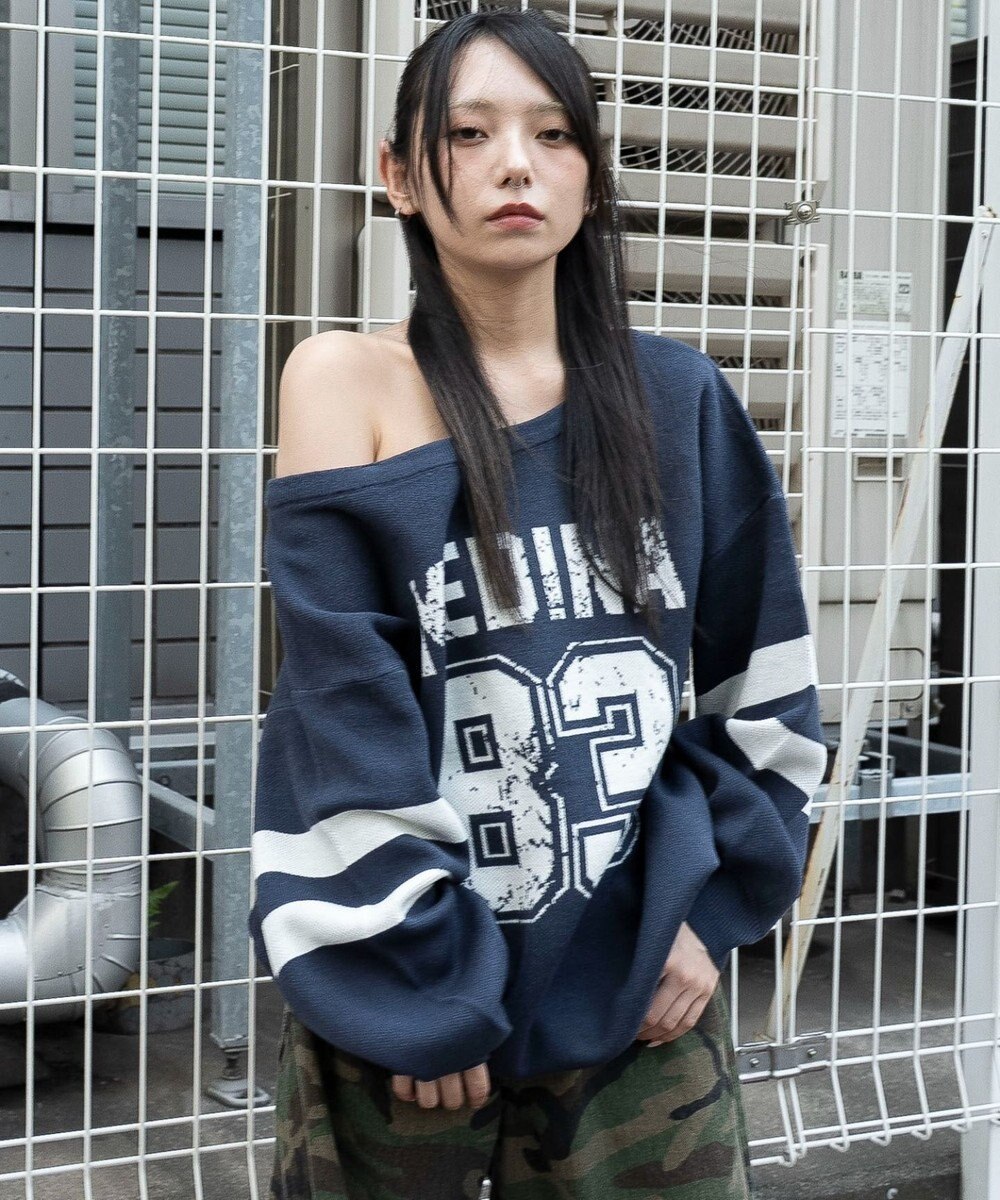 WEGO 【2025年秋冬新作】2WAYグラフィックワンショルBIGニット 