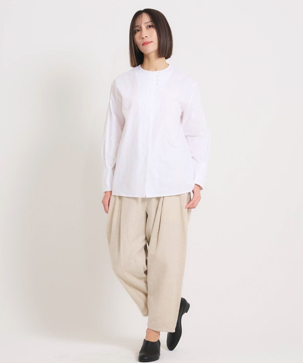 muuc 〈軽やかな尾州産リネンウール〉スラックスパンツ  　ロングシーズン 秋冬春 後ろウエストゴム有り ゆったりシルエット セットアップ可能  裏地有り 