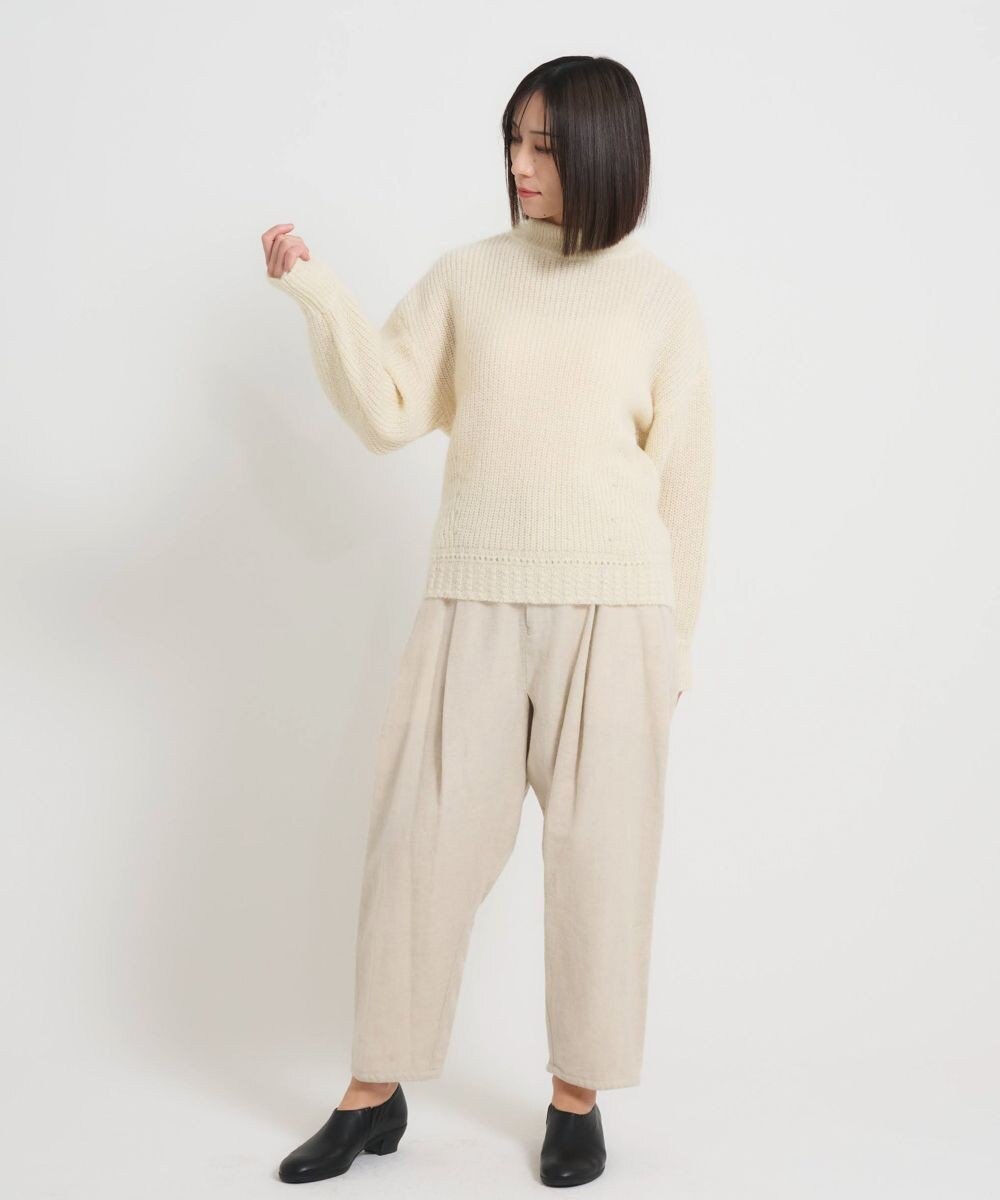 muuc 〈軽やかな尾州産リネンウール〉スラックスパンツ  　ロングシーズン 秋冬春 後ろウエストゴム有り ゆったりシルエット セットアップ可能  裏地有り 