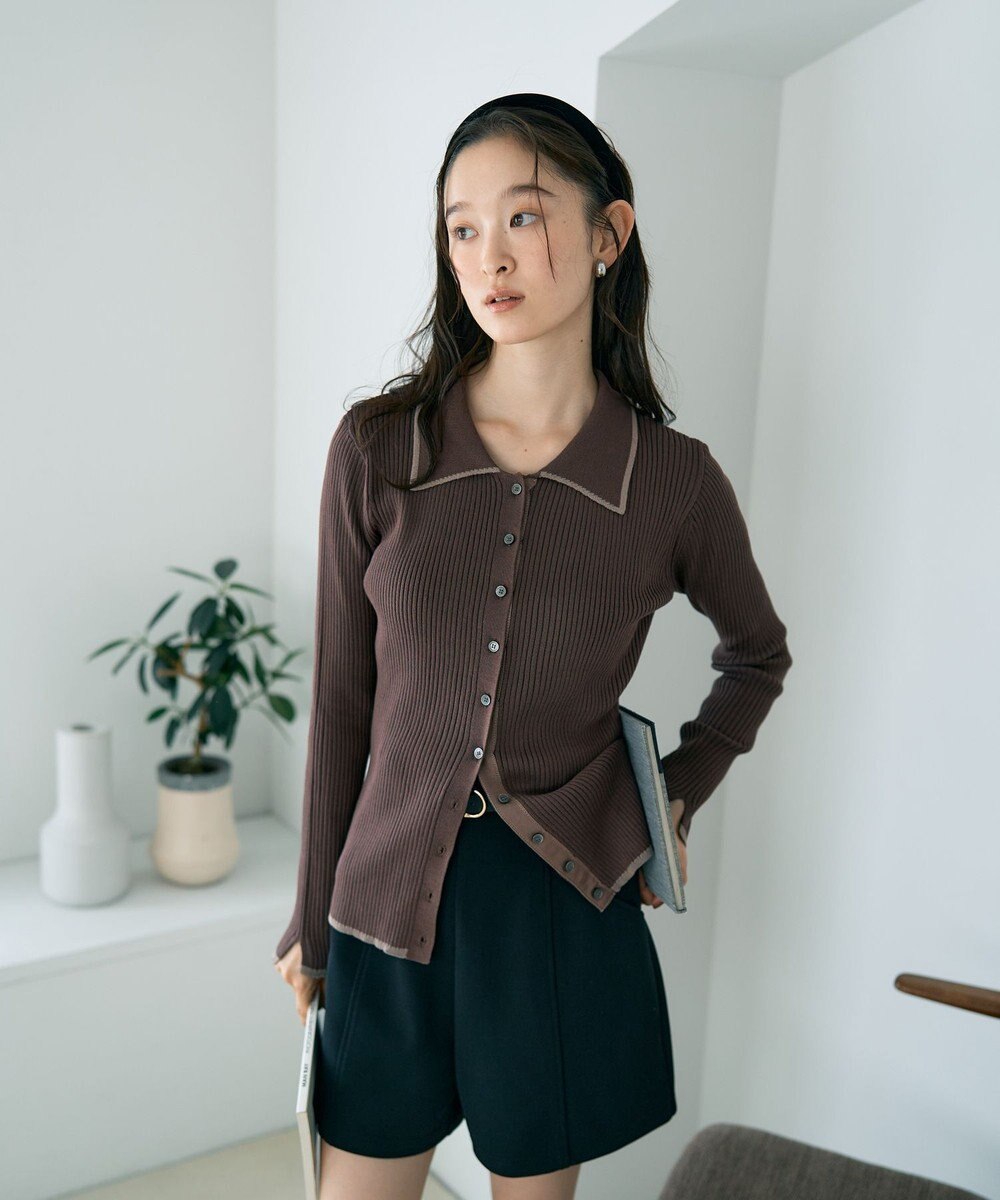 earth music&ecology バイカラートリムロングニットカーディガン 