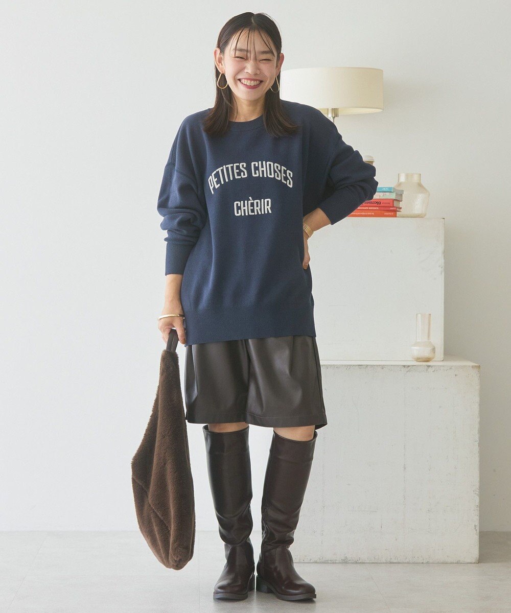 AMERICAN HOLIC コットンブレンドスウェットライクロゴニットトップス 