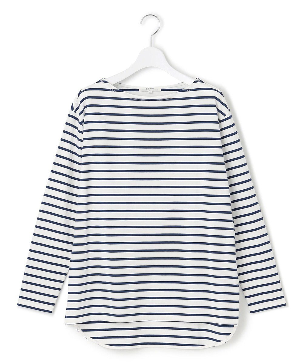 23区 【SLOW/一部店舗限定】ギザコットンボーダー ボートネックカットソー 