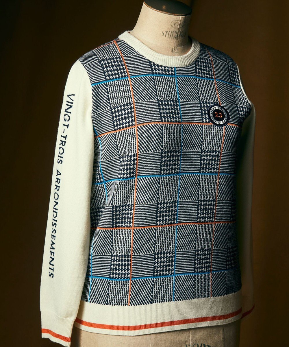 23区GOLF 【WOMEN】チェックジャガード クルーネック ニット 