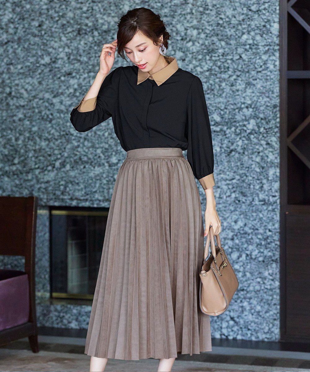 Tiaclasse 【洗える】配色パフスリーブシャツブラウス 