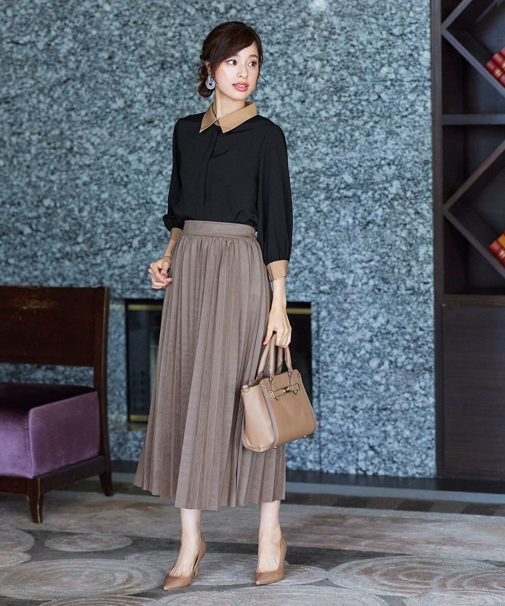 Tiaclasse 【洗える】配色パフスリーブシャツブラウス 