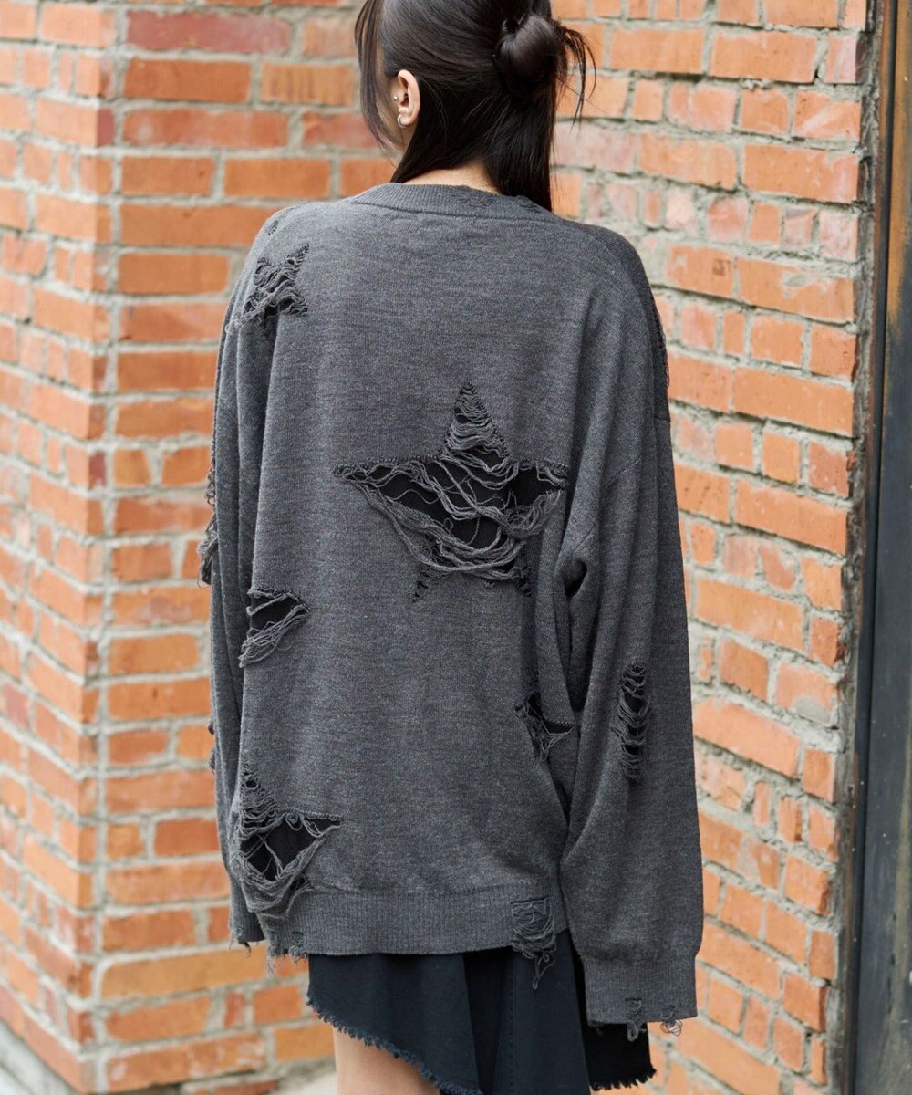 WEGO 【ユニセックス着用ITEM】ダメージジャガードカーディガン 