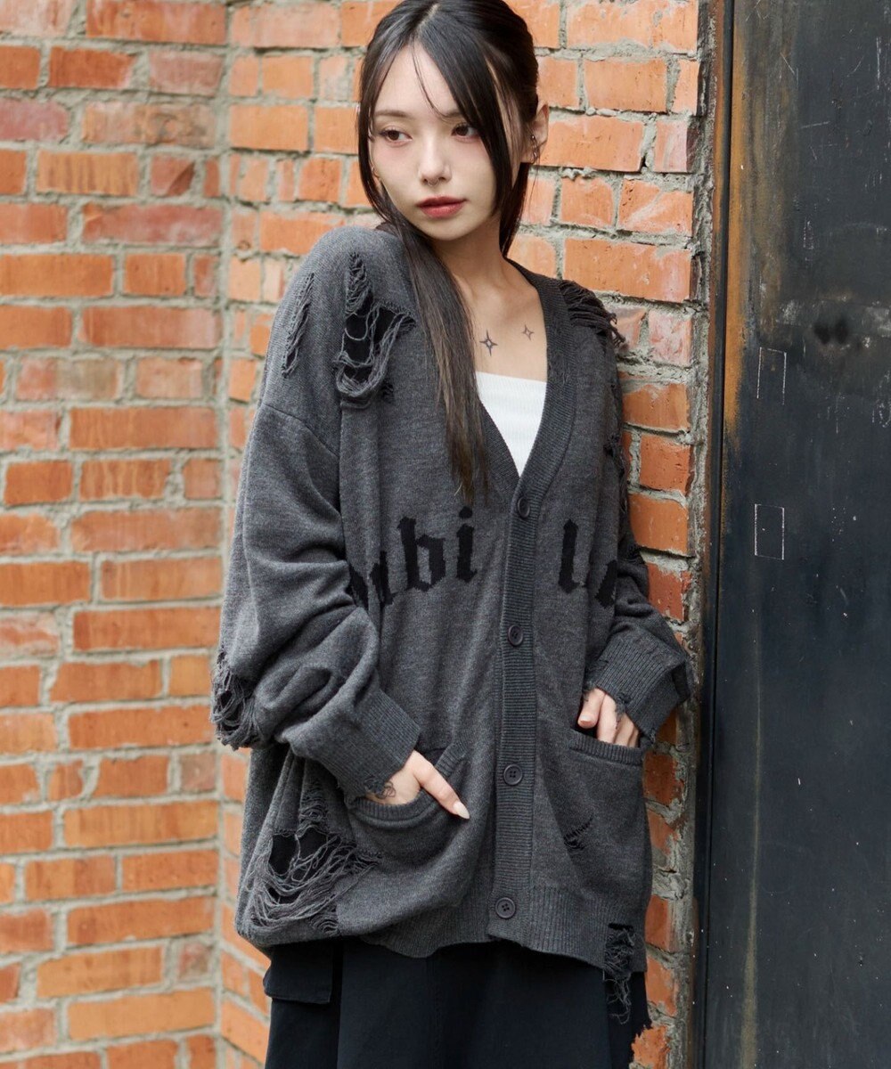 WEGO 【ユニセックス着用ITEM】ダメージジャガードカーディガン 
