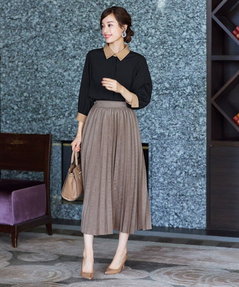 Tiaclasse 【洗える】配色パフスリーブシャツブラウス 