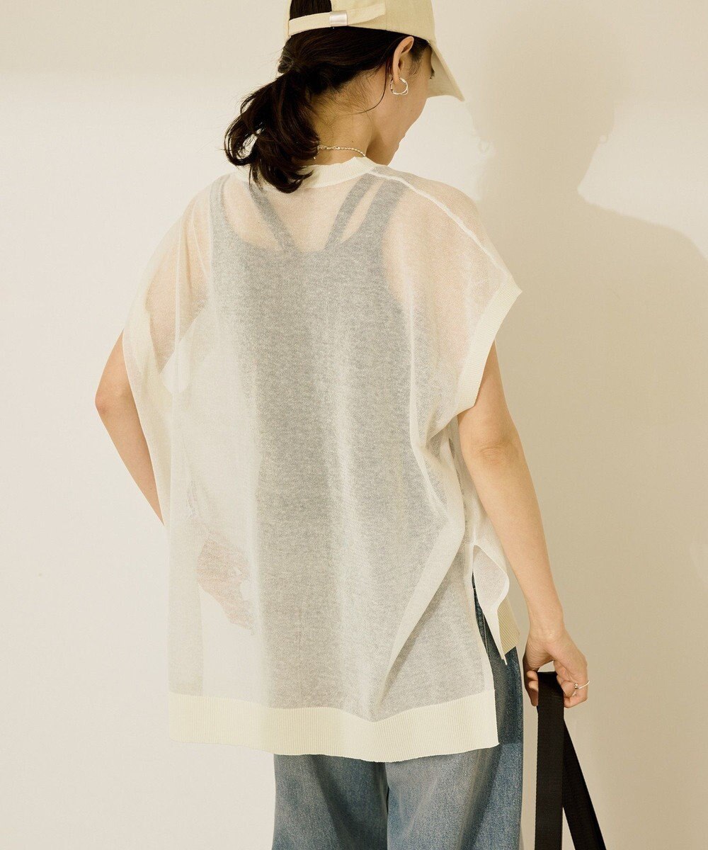 AMERICAN HOLIC ウォッシャブルシアーニットフレンチスリーブトップス 