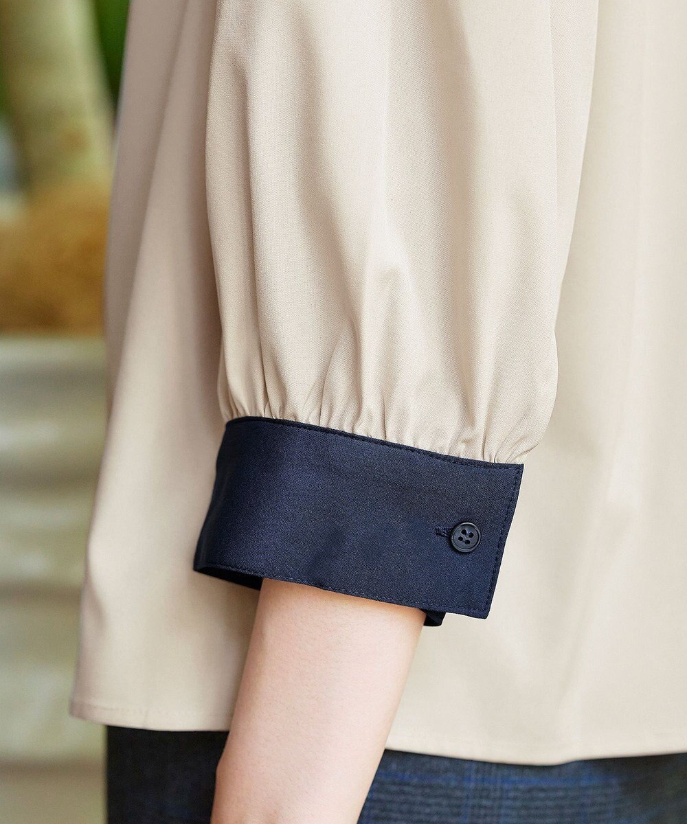 Tiaclasse 【洗える】配色パフスリーブシャツブラウス 