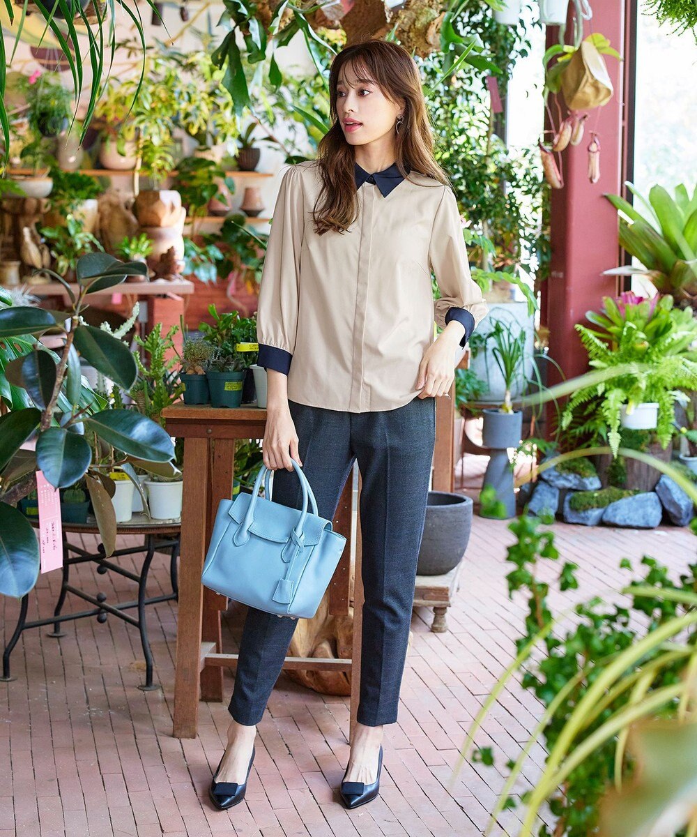 Tiaclasse 【洗える】配色パフスリーブシャツブラウス 