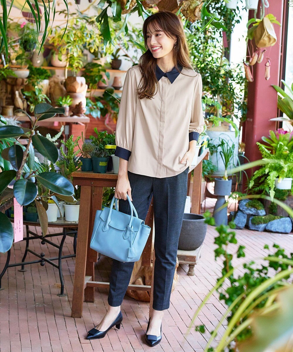 Tiaclasse 【洗える】配色パフスリーブシャツブラウス 