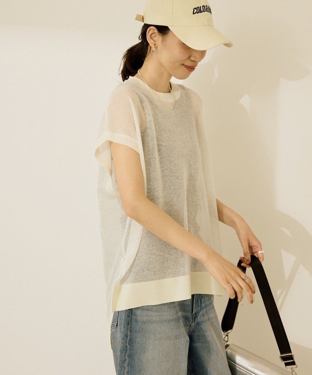 AMERICAN HOLIC ウォッシャブルシアーニットフレンチスリーブトップス 