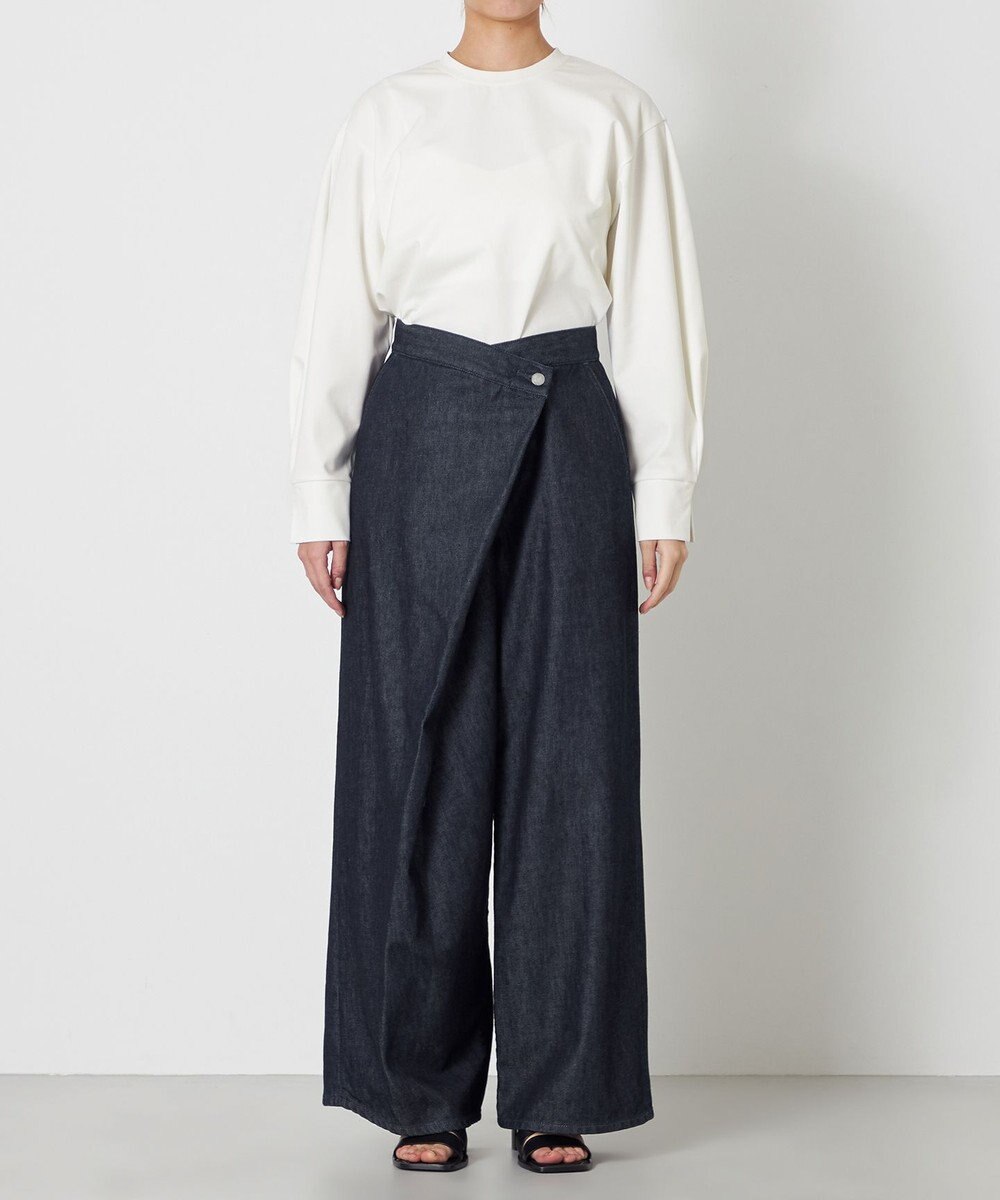 NAVE 【ReNave・セットアップ可/洗える】マーセライズデニム ラップワイドパンツ 