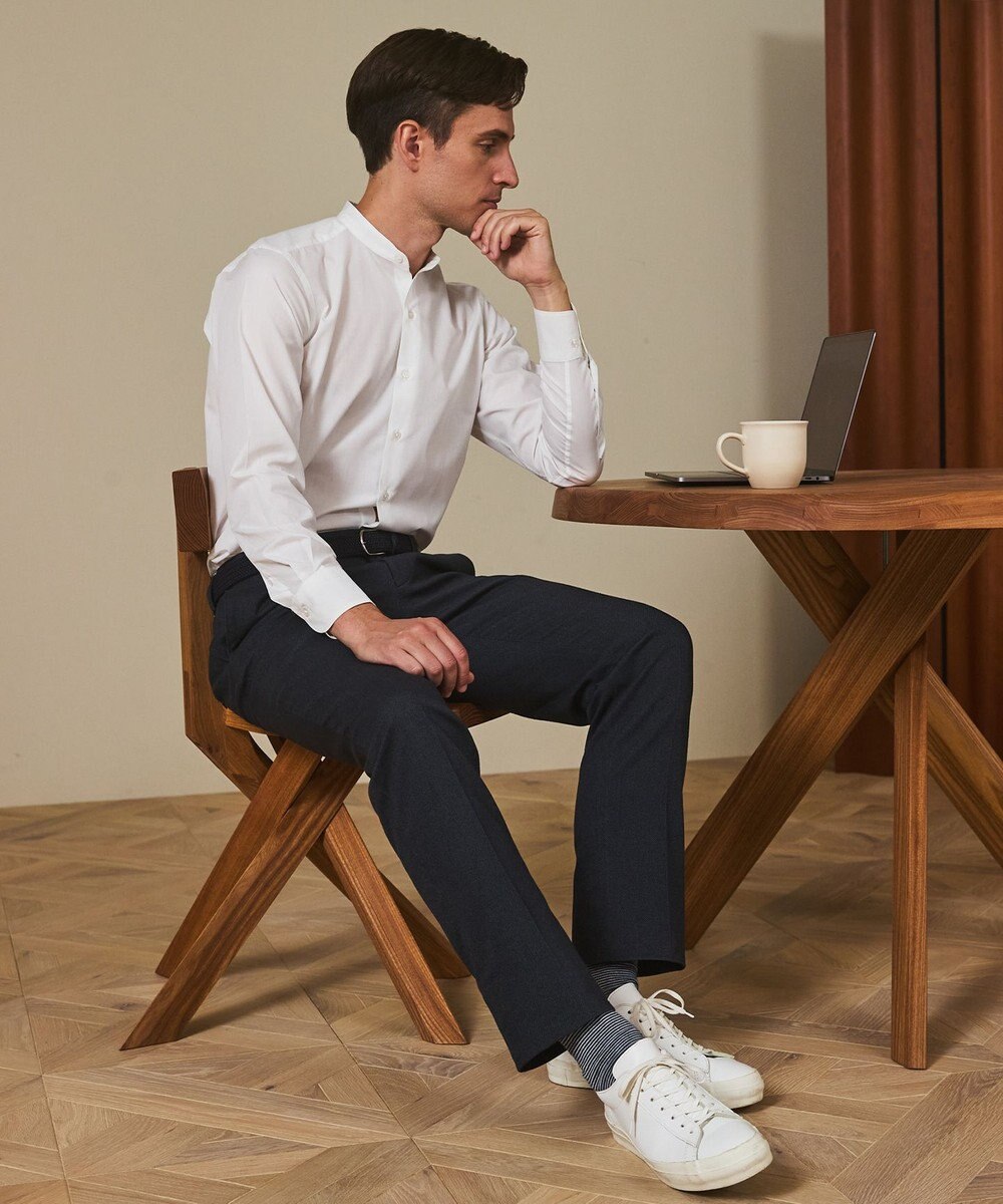 GOTAIRIKU 【シワになりにくい/洗える】ＴＣブロード シャツ_バンドカラー 