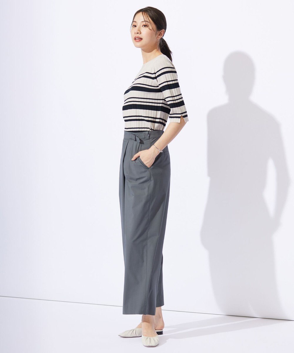 J.PRESS LADIES 【洗える】ストレッチタイプライター ラップディテール ワイド パンツ 