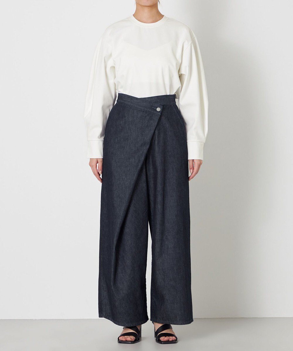 NAVE 【ReNave・セットアップ可/洗える】マーセライズデニム ラップワイドパンツ 